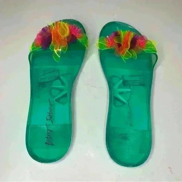 Betsy Johnson Flat Jelly Shoe Size 7 Flowers Multi Colors Green - Picture 5 of 5